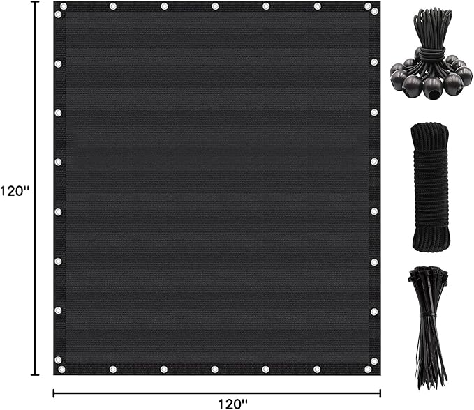 Artpuch 90% Sun Shade Cloth, 10 x 10 FT Pergola Shade Cover Canopy with Grommets, Sun Screen Fabric Tarp for Patio, Outdoor, Garden, Backyard, Black