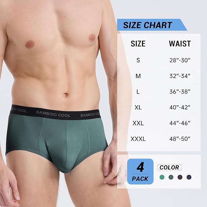 BAMBOO COOL Mens Breathable Soft Underwear Open-fly Classic Briefs, Tag-free