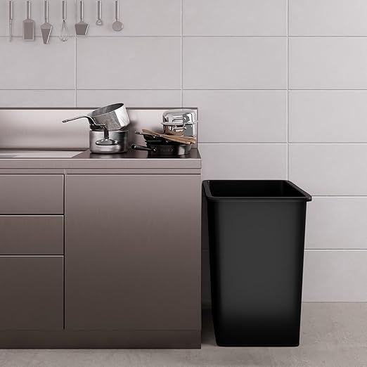 35 Gallon Black Square Commercial Trash Garbage Can | Outdoor Office Restaurant School Kitchen