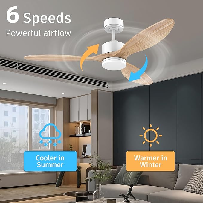 52 Inch Smart Wood Ceiling Fans with light and Remote,Quiet DC Motor,Dimmable,Control with Alexa Google Voice App WIFI,Outdoor Indoor Modern Ceiling Fan for Bedroom Patio