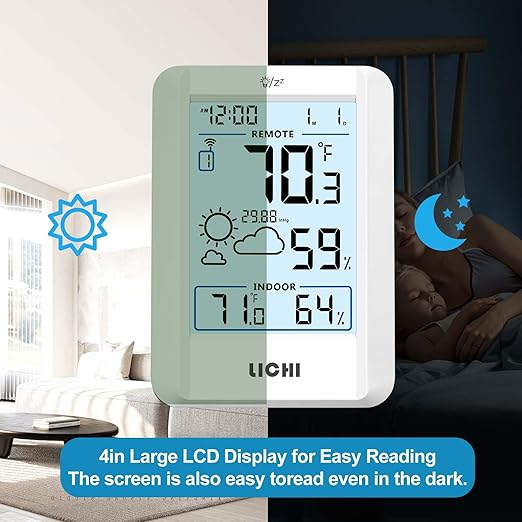 Indoor Outdoor Thermometer Wireless Weather Station Inside Outside Thermometers Hygrometer Monitor,with 330ft Range Remote Sensor, Battery Powered Backlight Display