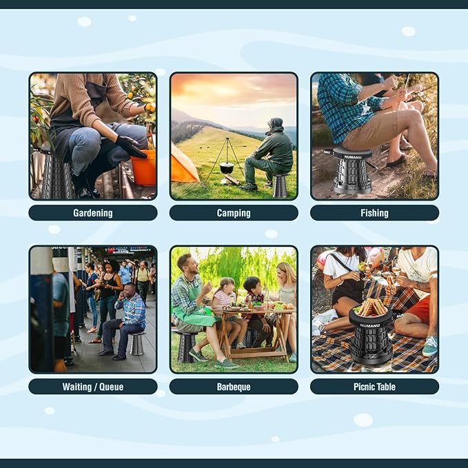 2025 Upgraded Collapsible Stool, Max 620lb, Height Adjustable Retractable Telescopic Seat, Portable Folding Stool, Travel Chair, Foldable Camping Seat or Footrest for Camping & Outdoors, 18" H