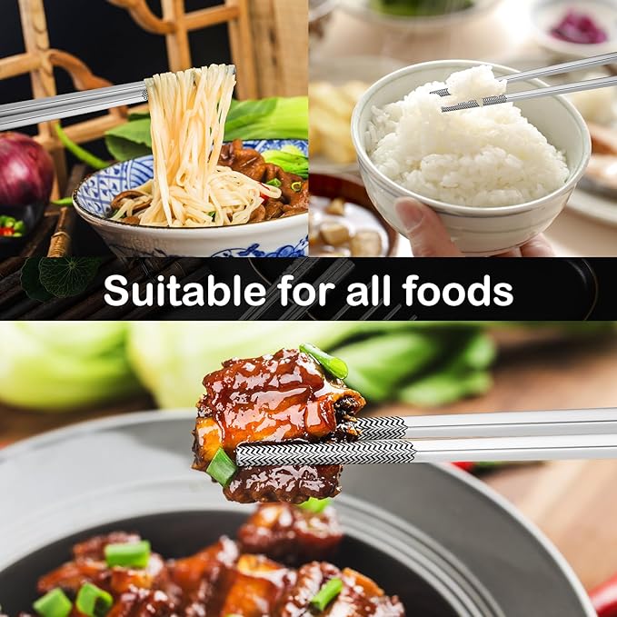 8 Pairs Metal Chopsticks Reusable 18/10 Stainless Steel Chopsticks Set Cute Laser Engraved Non-slip Japanese Korean Chinese Chopstick for Cooking Eating Dishwasher Safe 9.25" Chop Sticks Gift Set