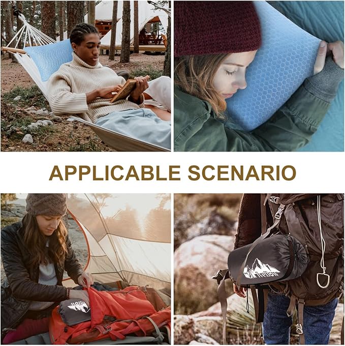 Ivellow Travel Pillow Cooling Camping Pillow for Sleeping Compressible Shredded Memory Foam Pillow Compact Firm Supportive Pillow for Adults Kids Outdoor Backpacking Hiking Essential Gear Blue M