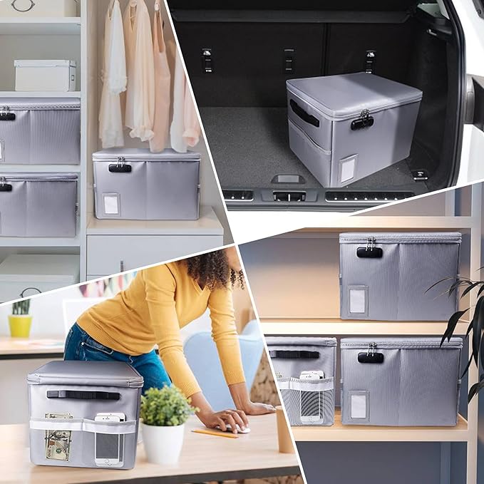 Fireproof Document Box, Fireproof Organizer Safe Box with Lock, Portable Office Storage Cabinet for Hanging Letter/Legal Size Folder/Certificate