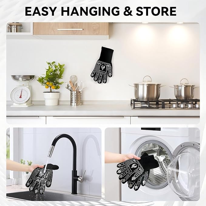 BBQ & Grill Gloves, Oven Gloves, 1472°F Silicone Oven Mitts Heat Resistant Grilling Gloves Fireproof Non-Slip for Barbecue Cooking Baking Smoking, 1-Pair Gray(L)