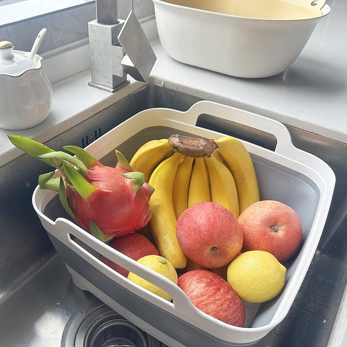 Collapsible Basin Bucket (9L+5L)-Collapsible Dish Tub Portable Sink-Foldable Sink Tub for Cleaning Foldable Portable Plastic (Grey+5L Grey)