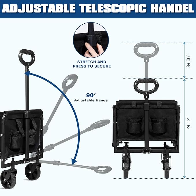 Collapsible Wagon Cart Foldable, Portable Heavy Duty Collapsible Beach Cart All Terrain with Large Capacity, Garden Wagons with Wheels for Shopping, Sports, Camping,Garden,Grocery