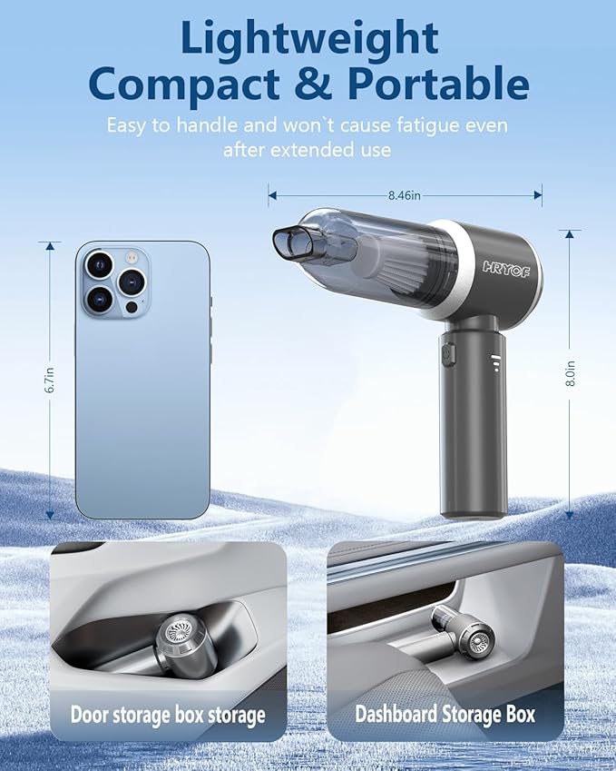 Car Vacuum Cordless, Mini Portable Vacuum Cordless for Car, 4-in-1 20000PA High Power Portable Rechargeable Vacuum Cleaner with Brushless Motor, Small Handheld Vacuum & Air Blower & Pump-Grey