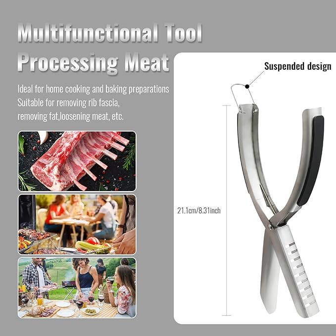 Rib Prep Tool Pro, BBQ Rib Skinner, Stainless Steel Rib Membrane Remover Tool, Ergonomic Design for Effortless BBQ Rib Preparation (2pc)