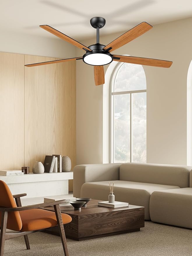 TALOYA Large Ceiling Fans with Lights and Remote, Reversible Quiet DC Motor, 6 Speeds, 3CCT, Dimmable, 62 inch Black Modern Ceiling Fan for Patios, Living room, Bedroom, Farmhouse, Indoor, Outdoor