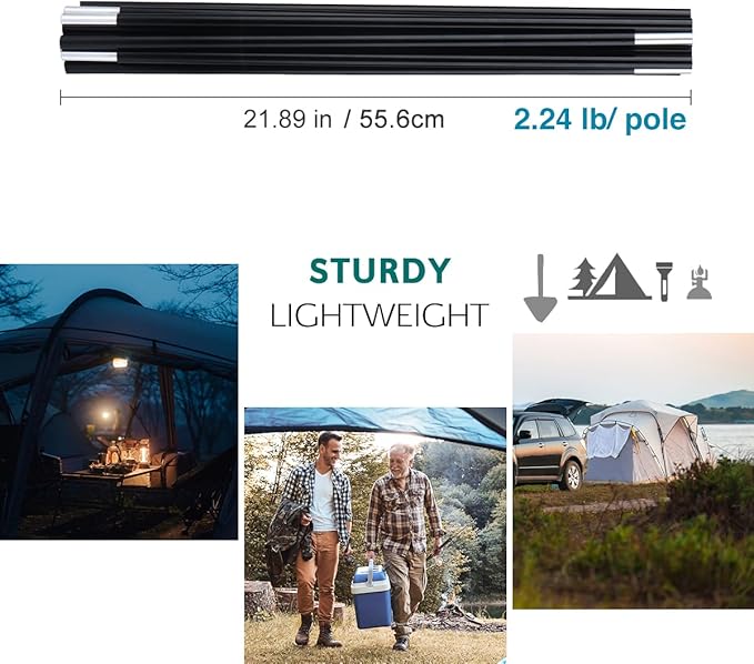 Aluminum Tent Poles Replacement, Black Pre-Assembled Tent Pole, 7001 T6 Heated Camping Tent Rod