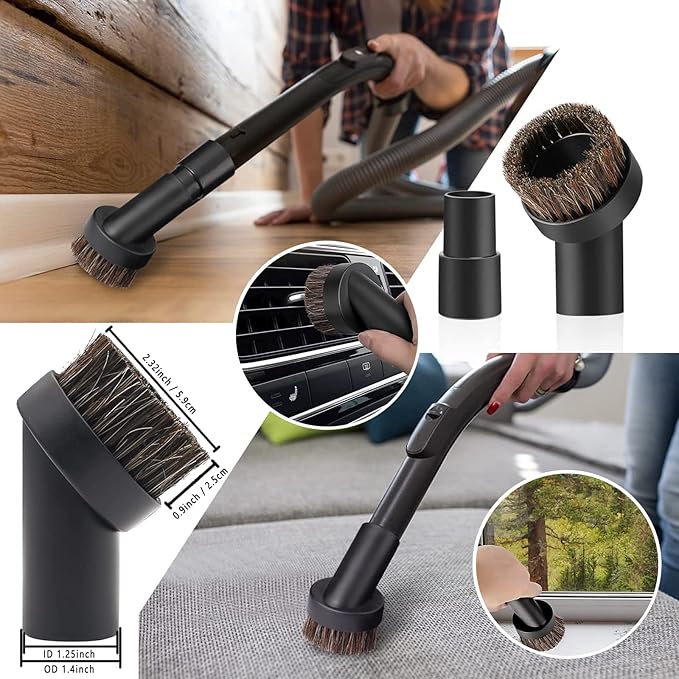 12Pcs Universal Vacuum Attachment Professional Shop Vac Accessories Wet Dry Vacuum Hose Adapter with Hair Brush Extension Wand Flexible Crevice Tool fit 2 1/2" to 1 1/4" and 1 7/8" to 1" Vacuum Hose