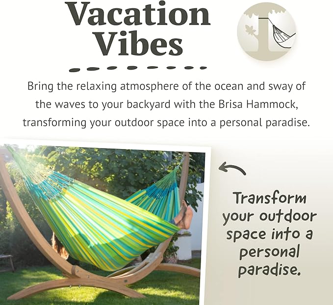 La Siesta® Large Double Brisa Classic Hammock, Outdoor Indoor Hammock Swing - Handmade Weather & Tear Resistant Patio Backyard Bedroom Hammock, Lime