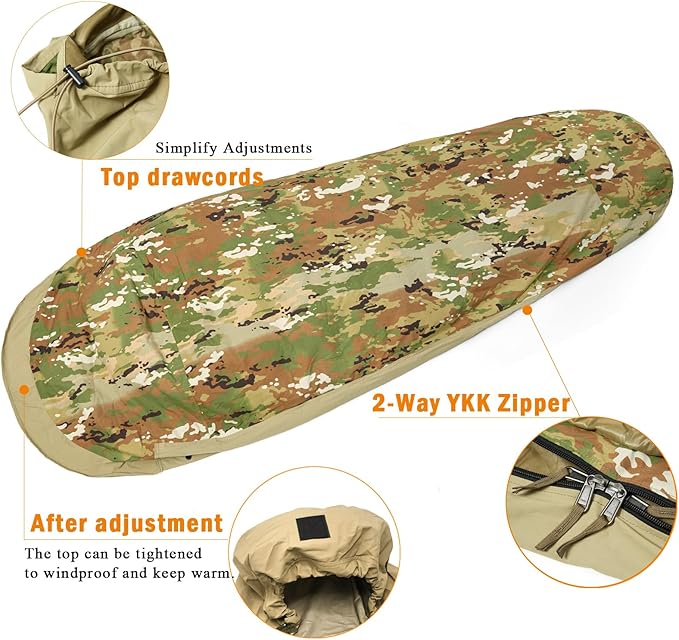 Bivy Cover Sack for Military Army Modular Sleeping System, Waterproof Outer Shell for Sleeping Bag, Minimalist Stealth Shelter