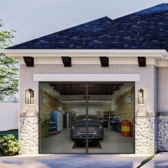 Garage Screen Door for 1 Car Garage Pull Down 8x7FT, Magnetic Door Screen 8x7 FT Garage/Patio/Porch/Balcony with Retractable Fiberglass Mesh & Heavy Duty Weighted Bottom, Easy Assembly & Pass