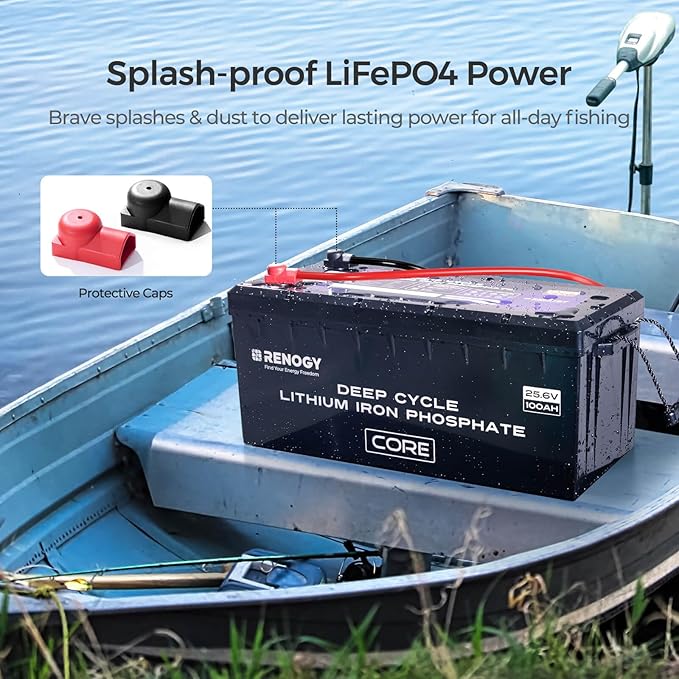 Renogy 24V 100Ah BMS LiFePO4 Self-Heating Deep Cycle Lithium Battery, Over 5000 Cycles, Backup Power Perfect for Trolling Motors, RV, Marine and Other Off-Grid System