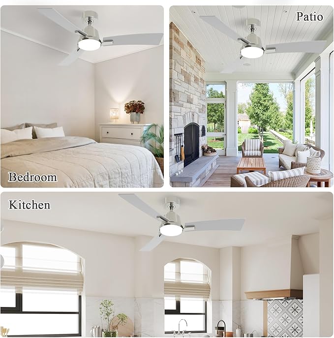 52 Inch Ceiling Fans with Lights,Low Profile Ceiling Fan,Modern Flush Mount,Reversible 6 Speeds,3CCT Dimmable Noiseless Ceiling Fans for Living Room,Bedroom and Patio,ETL Listed