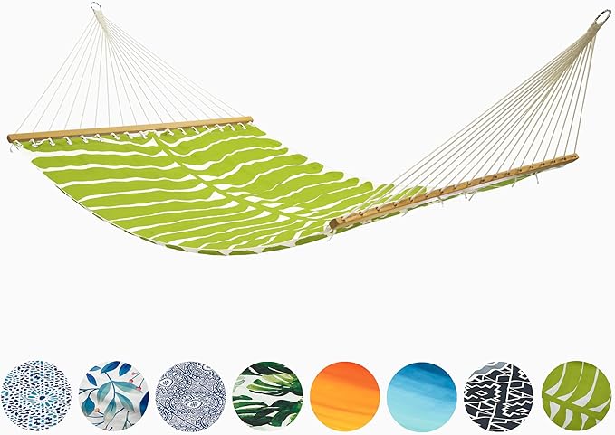 Fab Habitat Tropical Leaf Recycled Polyester Hammock - Hilo - Green - Indoor/Outdoor, Quick Dry, 2 Person 460 lbs Capacity - Patio, Poolside, Backyard - 12-14 ft Adjustable