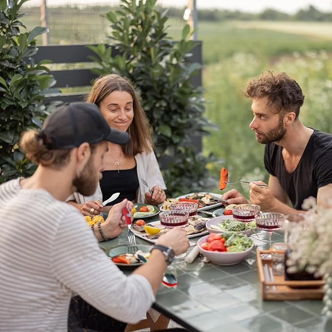 4-in-1 Portable Foldable Utensil Set Compact Knife Fork Spoon Bottle Opener Kit Stainless Steel Utensils for Camping Hiking Travel (Red + Blue)