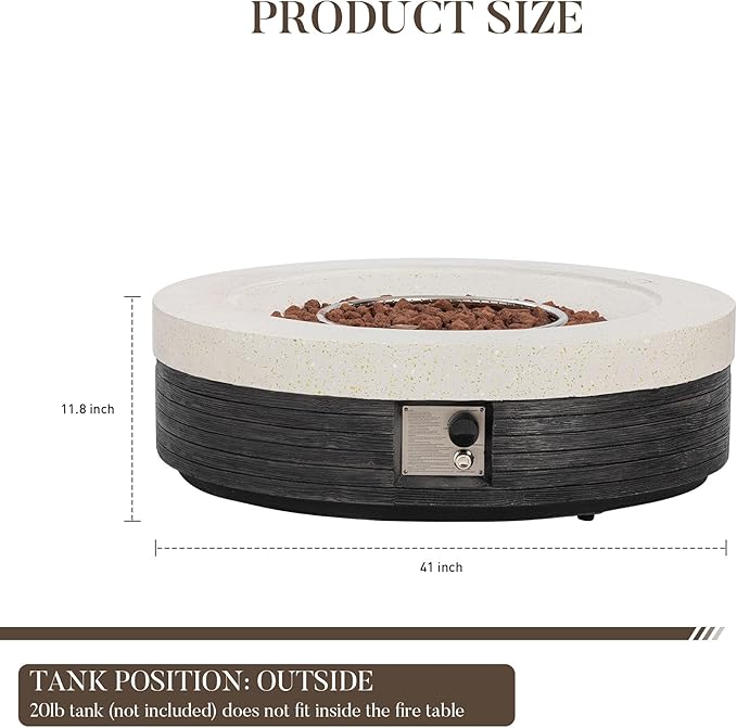 COSIEST 42" Outdoor Propane Fire Pit Table Round Gas Fire Pit Table with Concrete & Wood Grain Design, 50000BTU CSA Certified Electronic Ignition Fire Tables for Patio, Backyard, Garden Heating