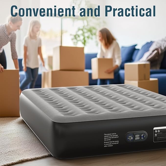 Air Mattress Queen with Built in Pump 13" Double Height Inflatable Mattress with Soft Flocked Top & Carry Bag Adjustable Blow Up Mattress Portable Air Bed for Guest Indoor