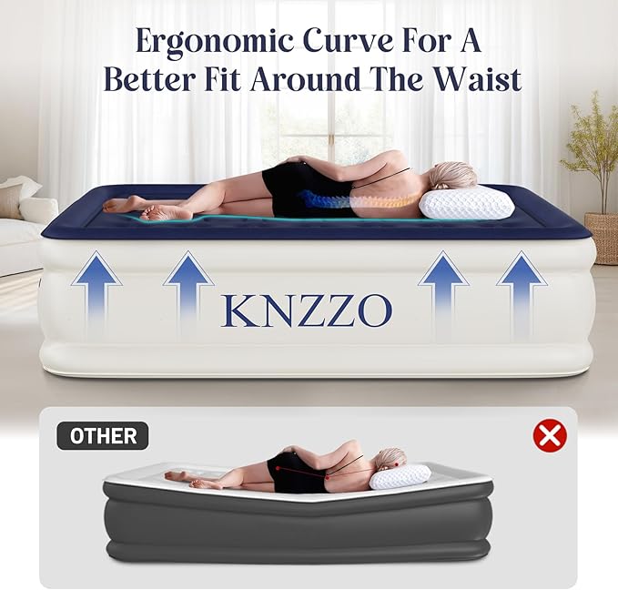 Air Mattress Full with Built-in Pump, Blow Up Mattress with Soft Flocked Top, Leakproof Inflatable Mattress, Foldable Waterproof Air Bed for Home, Guests, Camping, with Storage Bag