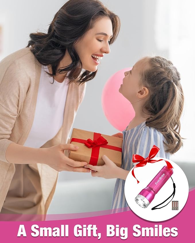 EverBrite Mini Flashlight, LED Flash Light with 3 Modes, 3 AAA Batteries Included, Water-Resistant Small Flashlight for Emergencies and Camping, Pink, 1 Pack