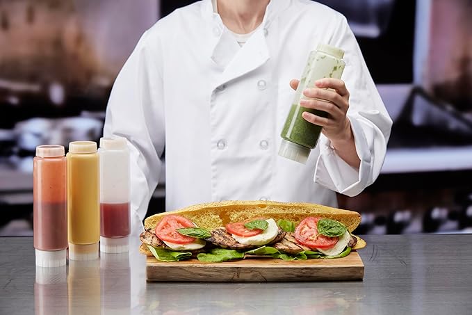 Chef Master Squeeze Bottles for Sauces (6-Pack) - Fill & Flip, Refillable 20 Oz. - Condiment Squeeze Bottles for Liquids, Sauces, Batter & Dressing - Made for Restaurants, Diners & Food Trucks - 90291