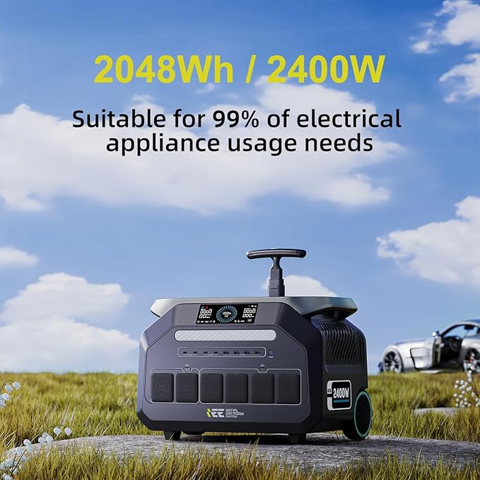 IEE 2048Wh Solar Generator,2400W Portable Power Station P2400 with LiFePO4 Batteries and 200W Solar Panel,1800W AC Charging,4 AC Outlets Up to 2400W for Home,Power Outages, Camping,and RVs