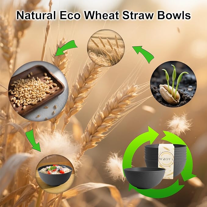 Black Cereal Bowls 40oz for Cereal Lover,Unbreakable Alternative Plastic Bowls Set of 6,Extra Thick Anti-Scald Bowl Sets suitable for Salad,Soup and Fruit.