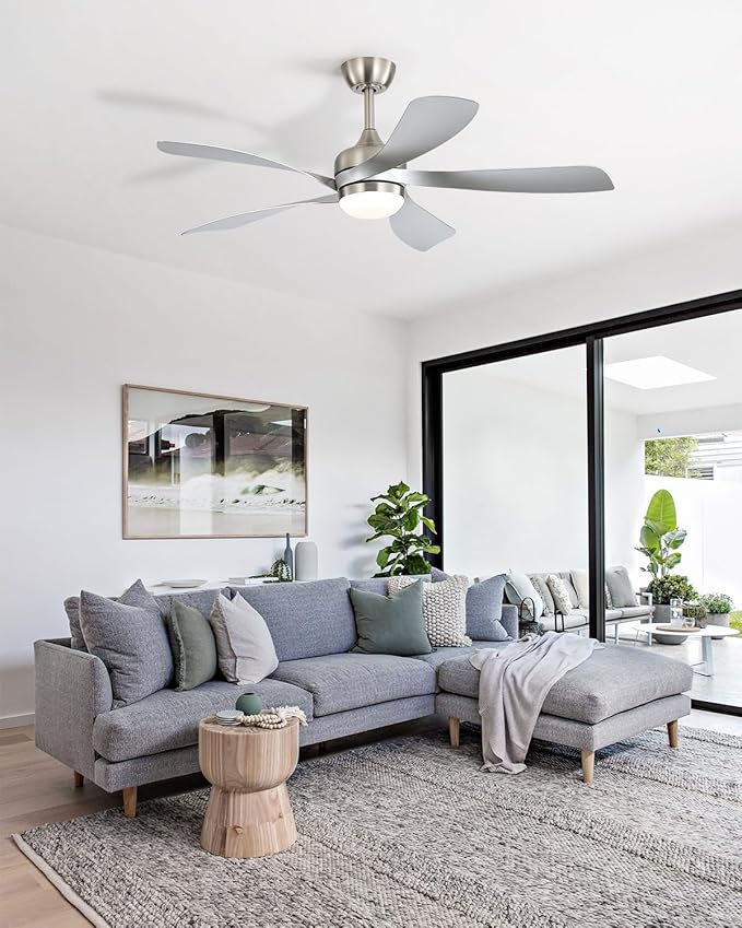 Sofucor 52 Inch Ceiling Fans with Lights and Remote, Outdoor Ceiling Fan with Light 6-Speed 3 CCT 3-Timer, Modern Low Profile Ceiling Fan 5 Blade Reversible DC Motor for Living Room Bedroom Patio