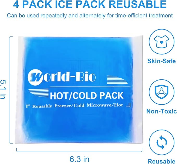 Gel Soft Flexible Ice Packs for Injuries, Reusable Cold Pack, Hot Cold Compress for Joint&Muscle Pain, Surgery Recovery, Inflammation, Swelling, Face, Head, Wrist, Ankle&Foot Injury, 4 Pack-5.1"x6.3"