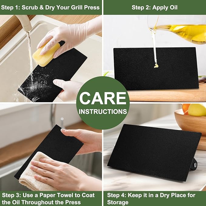 EWFEN Cast Iron Smash Bacon Press Meat Steak with Wood Handle, Burger Press(Round & Rectangle with Flat Bottom)