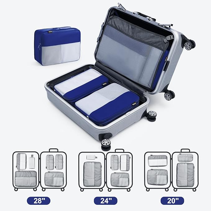 5 Set Compression Packing Cubes for Travel, Space Saving Luggage Organizer Bags (Dark Blue)