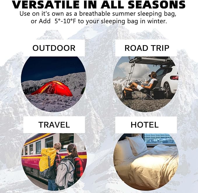 Frelaxy Ultralight Sleeping Bag Liner - Lighter & Compact, 3 Sizes Travel Sheets & Adult Sleep Sack, Comfy Breathable & Cooling & Silky Soft, Quick-Drying, for Backpacking, Hotel, Camping, Hostels