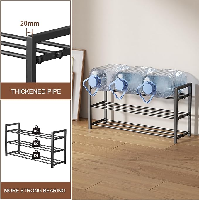 3-Tier Expandable Shoe Rack,Adjustable Shoe Shelf Storage Organizer Heavy Duty Metal Free Standing Shoe Rack for Entryway Closet Doorway (Black)