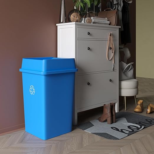 35 Gallon Blue Square Commercial Trash Garbage Can with Lid | Outdoor Office Restaurant School Kitchen
