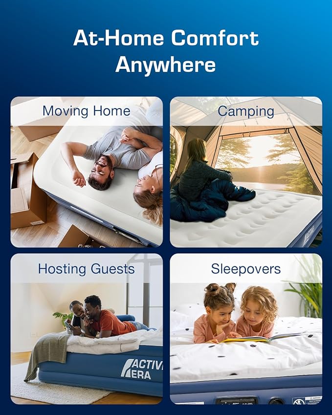 Active Era Premium 13" Queen Size Air Mattress with Advanced Support System and Built-in Electric Pump - Raised Inflatable Mattress, Guest Bed, Camping Mattress, Portable Bed for Moving & Travel