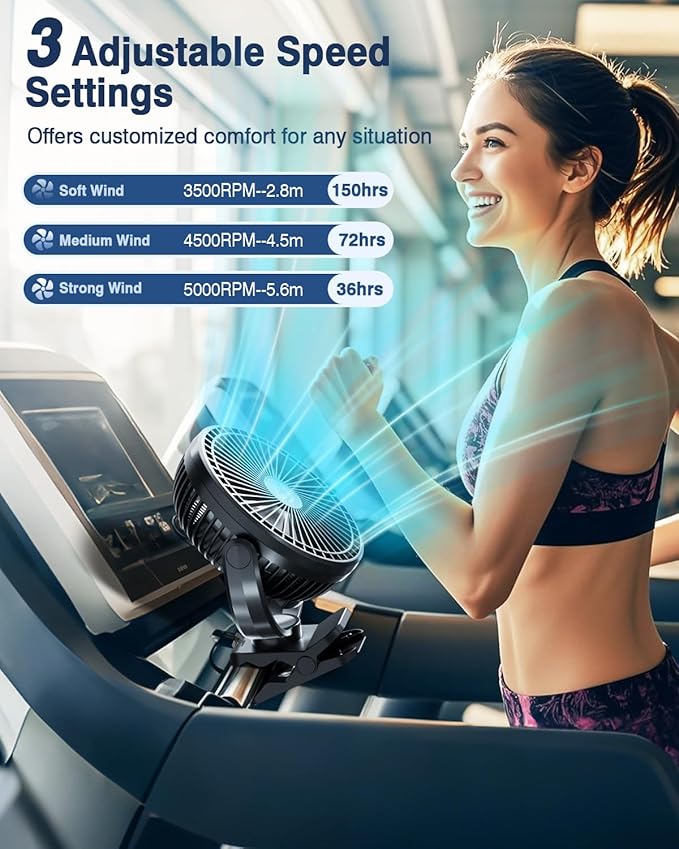 FRIZCOL 24000mAh 8 Inch Portable Clip On Fan,Battery Operated Golf Cart Fan with Lights and Remote, USB Fans Small Desk Fans Personal Quiet Fans for Office Stroller Bedroom and Camping