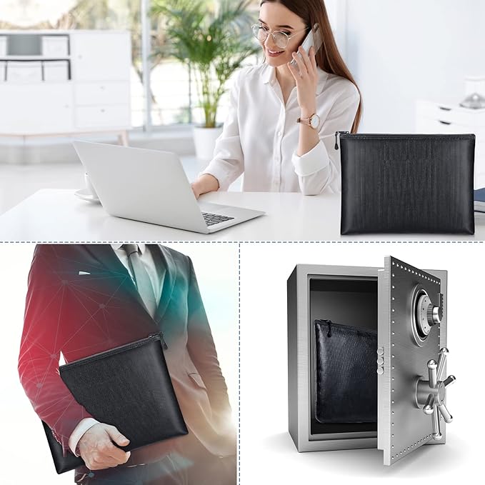 4 Pack Fireproof Document Bags 13.4 x 9.4 Inch Waterproof and Fireproof Money Bag Document Holder with Zipper Fireproof Safe Storage Bag for A4 Documents, Money, Passport and Tablet