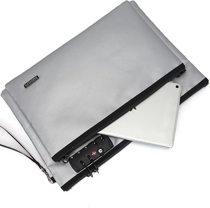 Fireproof Document Bag, Fireproof Money Bag with Lock and Zipper for Cash, FireproofBag Money Pouch, Fire Safe CashBag BankerBag, Notary Supplies (silvery, Large)