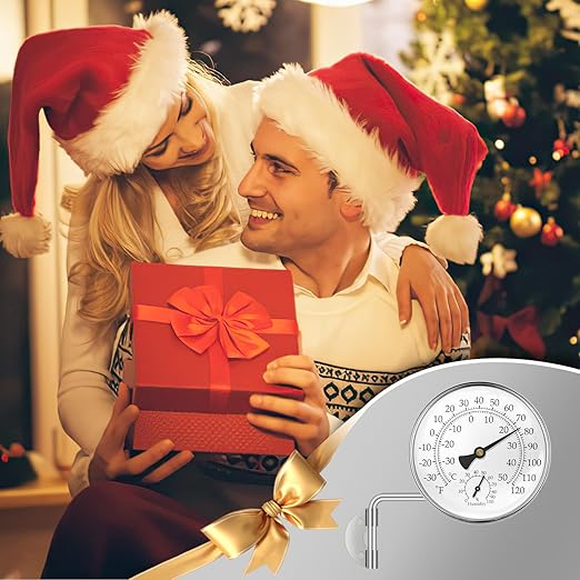 4" Swivel Thermometer Outdoor Thermometer, Decorative Weather Thermometer Hygrometer for Kitchen Window, Patio, Greenhouse and Garage (Silver)