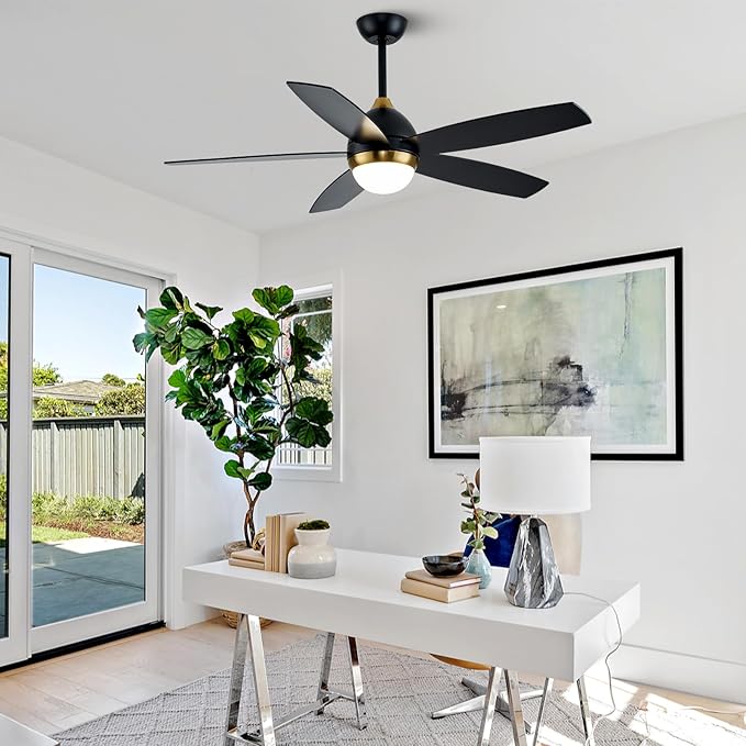 Black and Gold Ceiling Fan with Lights,52 Inch Ceiling Fans,6 Speeds,3 Color,Quiet DC Motor,Ceiling Fan with Remote Control for Bedroom Living Room Patio Kitchen