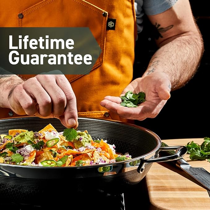 HexClad Hybrid Nonstick 14-Inch Frying Pan with Stainless Steel Lid, Stay-Cool Handles, Dishwasher-Friendly, Oven-Safe Up to 900°F, Induction Ready, Compatible with All Cooktops