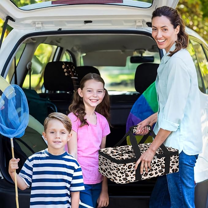 Insulated Casserole Carrier, Portable Casserole Carrier for Hot or Cold Food Lunch Tote Warmer or Cooler Bag, Lasagna Lunch Bag for Potluck Parties- Fits 9" x 13" Baking Dish-Leopard