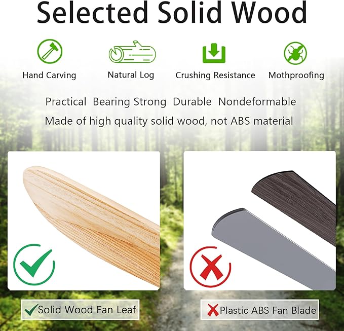 60" Wood Ceiling Fan No Lights with Remote Control,Wooden 3 Blades Ceiling Fans Without Light for Patio,Garage,Living Room,Bedroom,Office,Indoor/Outdoor(Nickel+Raw wood)