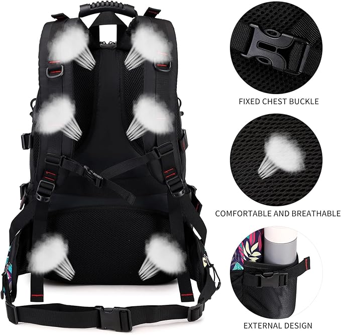 Nerlion 40L Hiking Backpack Travel Backpack for Men Women Camping Waterproof Outdoor Hiking Daypack Lightweight Backpack (Blue Leaves)