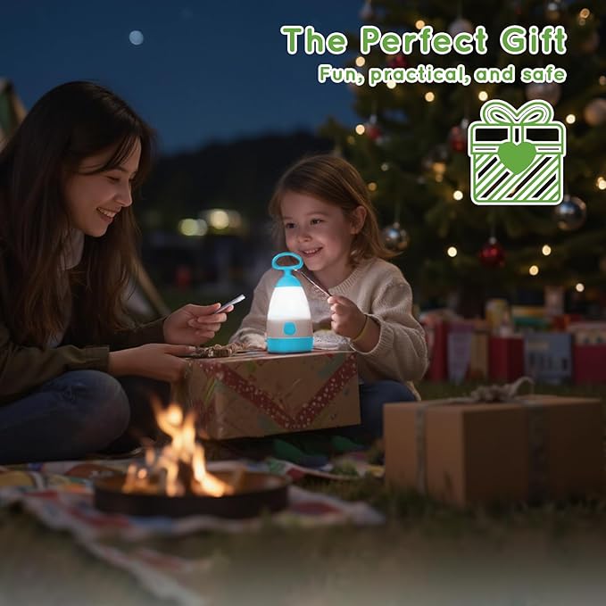 Kids Camping Lantern & Night Light Battery Powered (AAA Included), 360° Eye-Safe Light, IPX4 Waterproof with RGB Modes Portable for Outdoor, Emergency & Bedtime, Gift for Children (Blue)