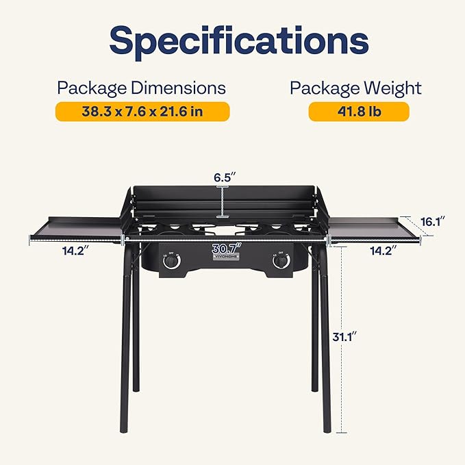 VIVOHOME 2 Burner Outdoor Propane Stove, Heavy Duty Gas Stove with 2 Side Panels and Windscreen, 150,000 BTU Camping Stove for Backyard Barbecues